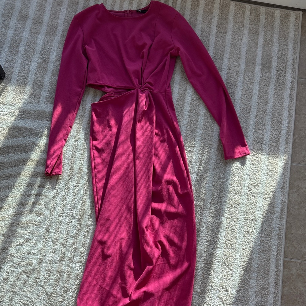 Zara Elegant Pink Long Sleeve Dress